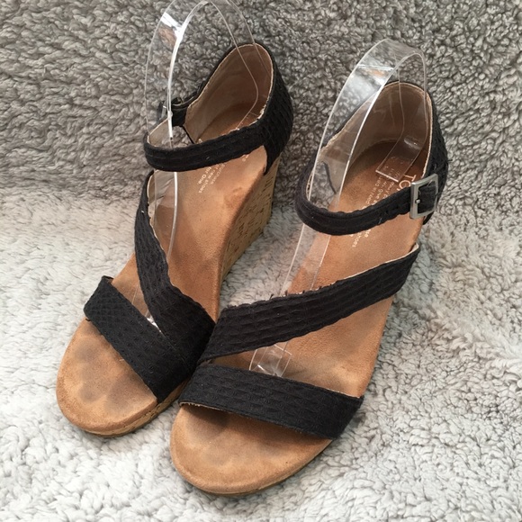 SOLD 8.5W Toms Sienna Open Toe Jute Wedge Heels - Picture 6 of 8